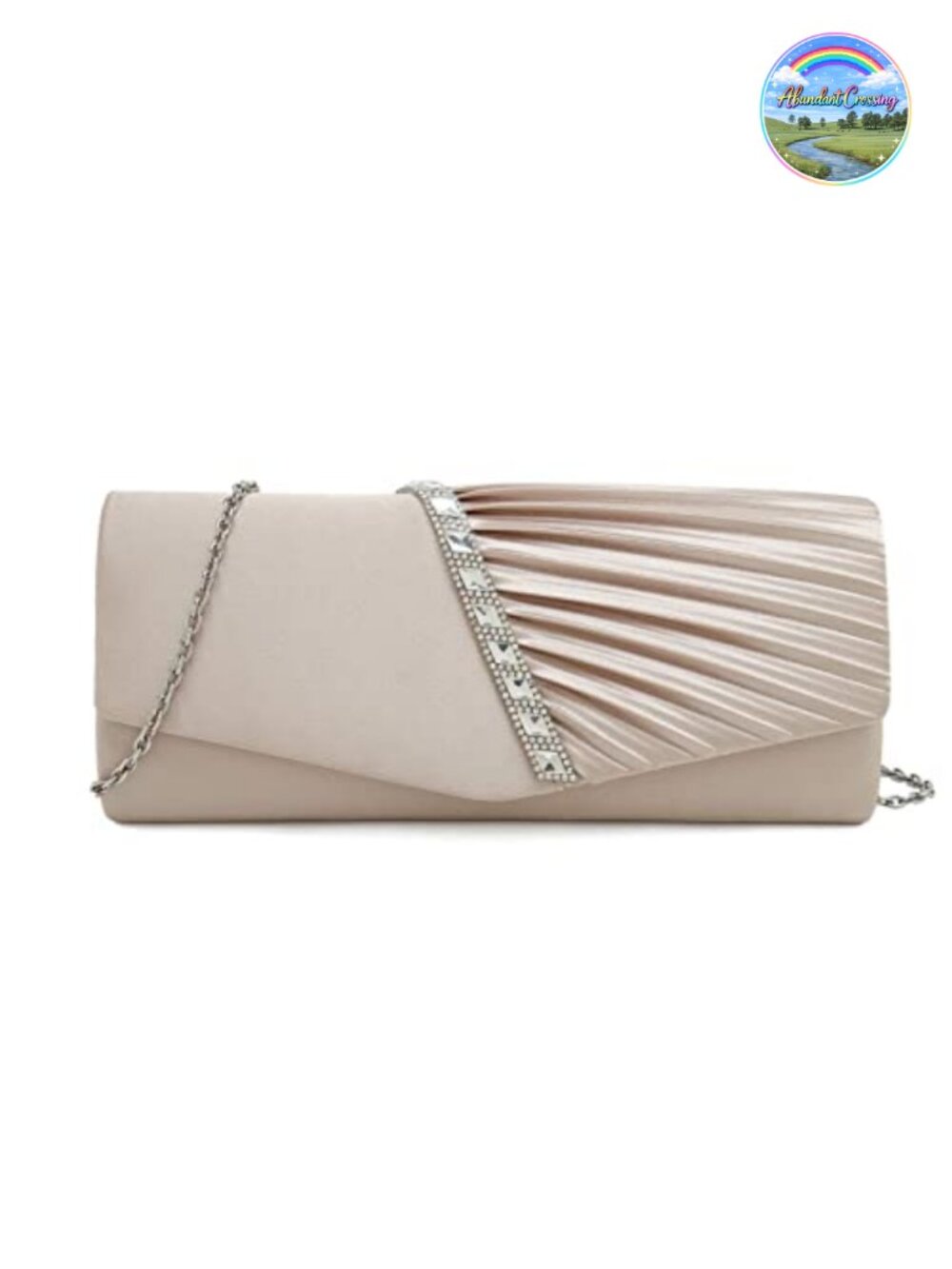 Crystal Embellished Pleated Satin Evening Clutch & Crossbody Bag